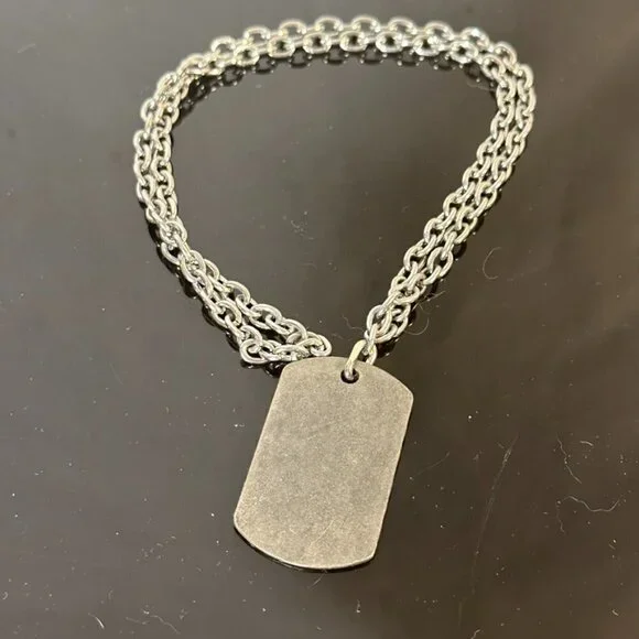 Dog Tag Silver Metal 26" Womans Punk Rock Necklace Pendant Army Military  Blank - Picture 2 of 4